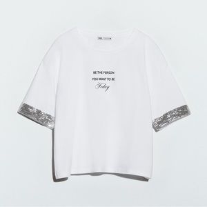 NEW ZARA CONTRASTING SEQUIN TOP T-SHIRT - MEDIUM - REF. 1131/001